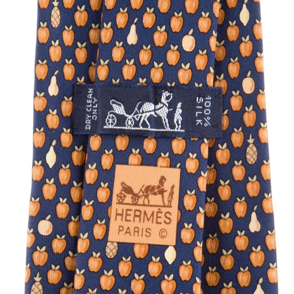 Herms Men’s Silk Tie Apples And Pears Pattern 7914 Made In France View 4